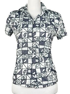 Y2K Vintage In Charge Floral Abstract Button Down Short Sleeve Shirt Medium
